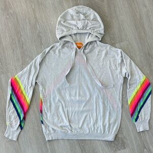 Wispr cotton silk hooded sweater womens small. gray Rainbow striped casual